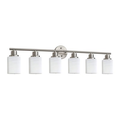 39" Modern 6-Light Vanity Wall Sconce, Brushed Nickel Finish with Frosted Glass Shades for Bathroom or Hallway Lighting (No Bulbs)