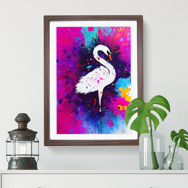 Swan Paint Splash - Framed Print, 34cm H x 25cm W x 2cm D, Walnut Framed