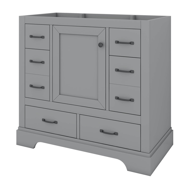 Armoire de salle de bain 36 po sans lavabo, six tiroirs multifonctionnels, tablette réglable, Gris
