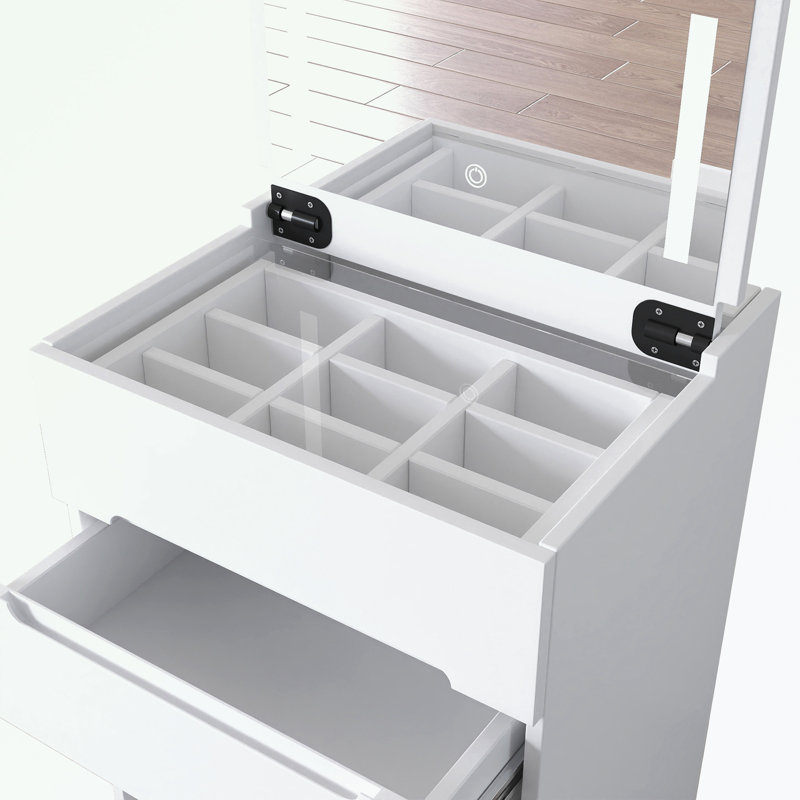 Vanity Desk with open Top Mirror and 3 Drawers