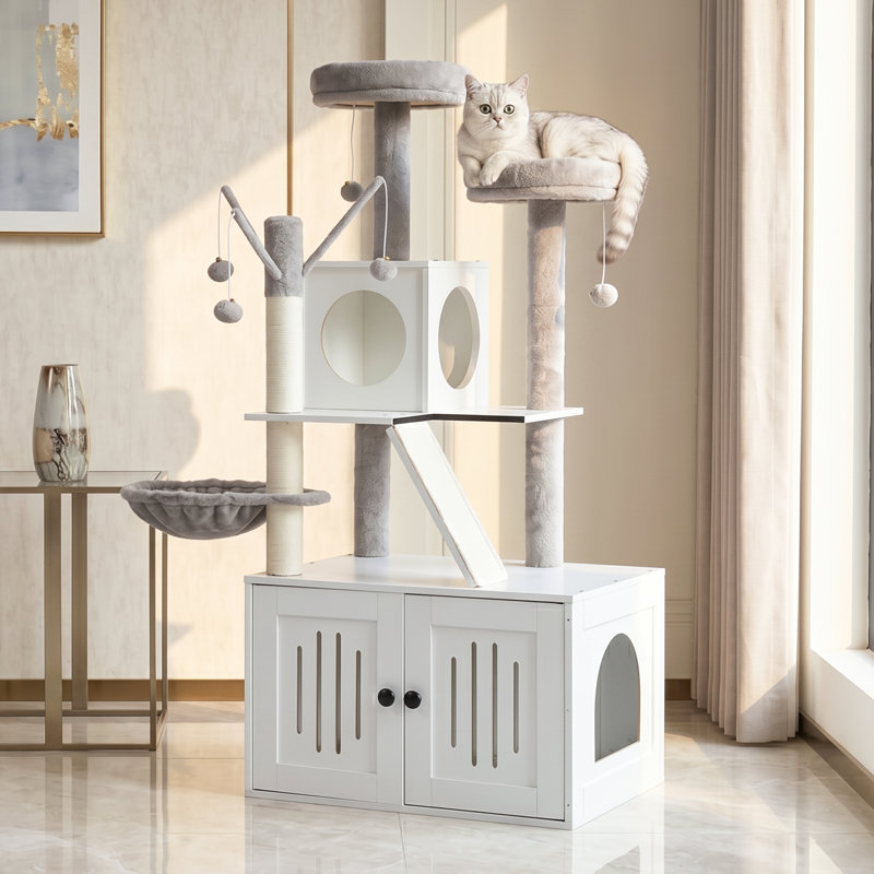Tour à chat 53 po tout-en-un avec bac à litière caché, Gray