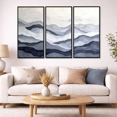«Desert Mountain», art mural gris Canyon - ensemble d'art mural sur toile encadré 3 pièces Rey