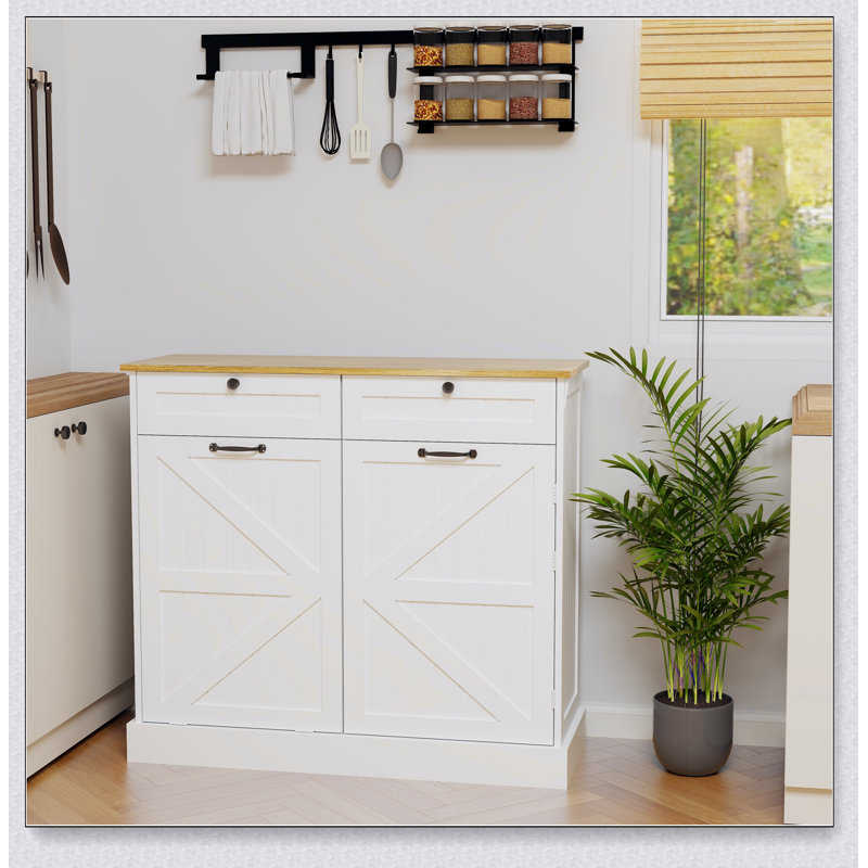 Kitchen Trash Can Storage Cabinet with 2 Drawers & 1 Tilt Out Trash Cabinet & 1 door with storage rack & 2 Shelves