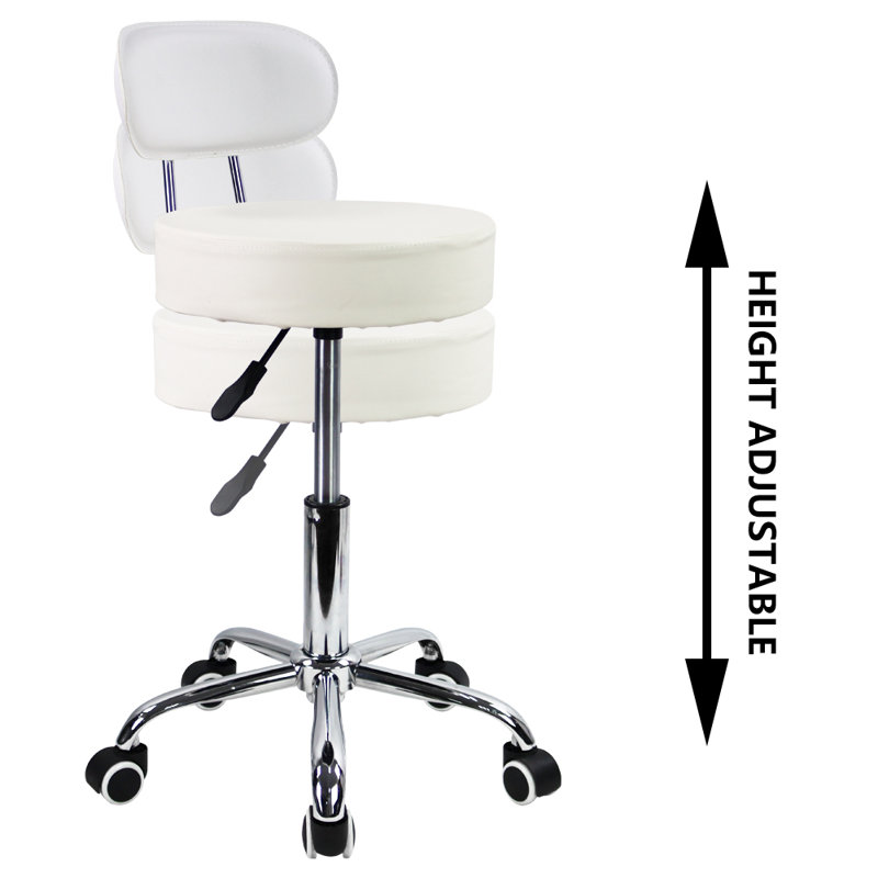 Backed Adjustable Height Ergonomic Lab Stool with Wheels, White