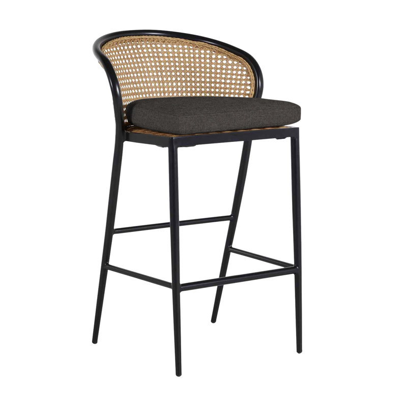 Havana 23.63 Patio Bar Stool with Cushion, No Welt, Black, Dove Sunbrella® Linen