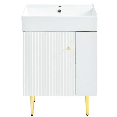 Meuble-lavabo moderne de 21,6 po, meuble latéral droit, lavabo en céramique, porte, meuble-lavabo spacieux avec rangement accru