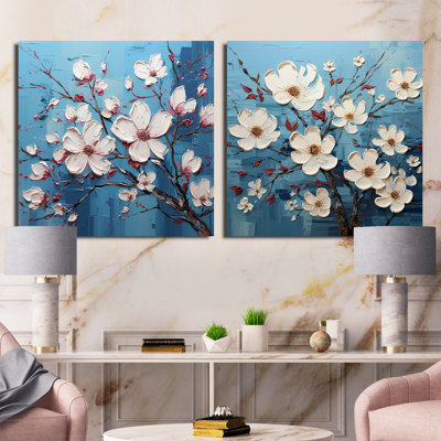 Blooms Expressionist Vitality - Ensemble de 2 collages carrés cornouiller