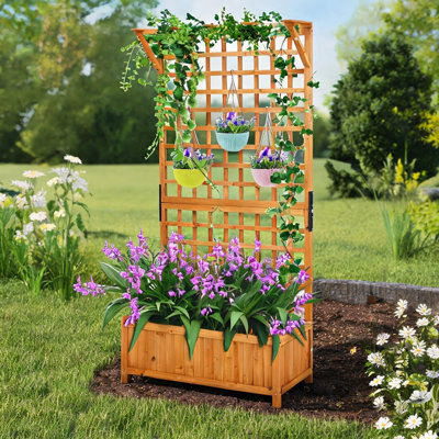 Lit de jardin surélevé en acier avec treillis de 72 pouces, support pour plante grimpante et écran d'intimité pour patio et cour