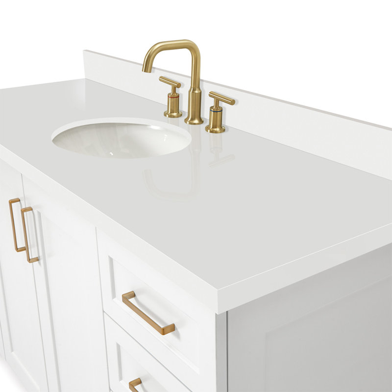 61 IN.  Single Bathroom Vanity, White, Oval, White Quartz