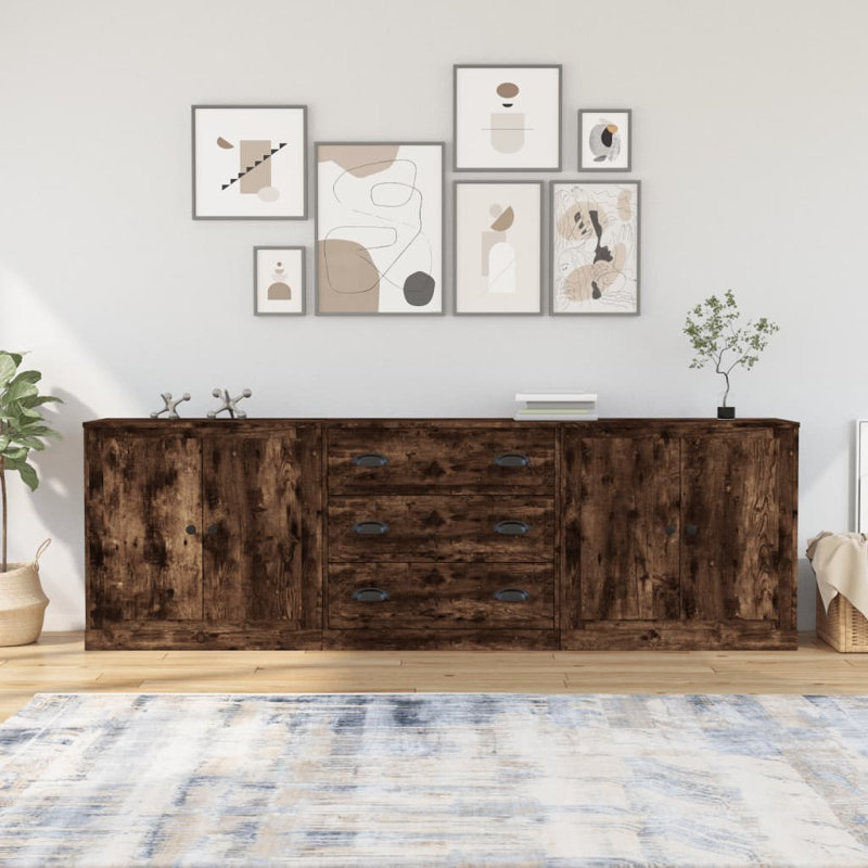 Kerio Sideboards 3 pcs Engineered Wood, Smoked Oak