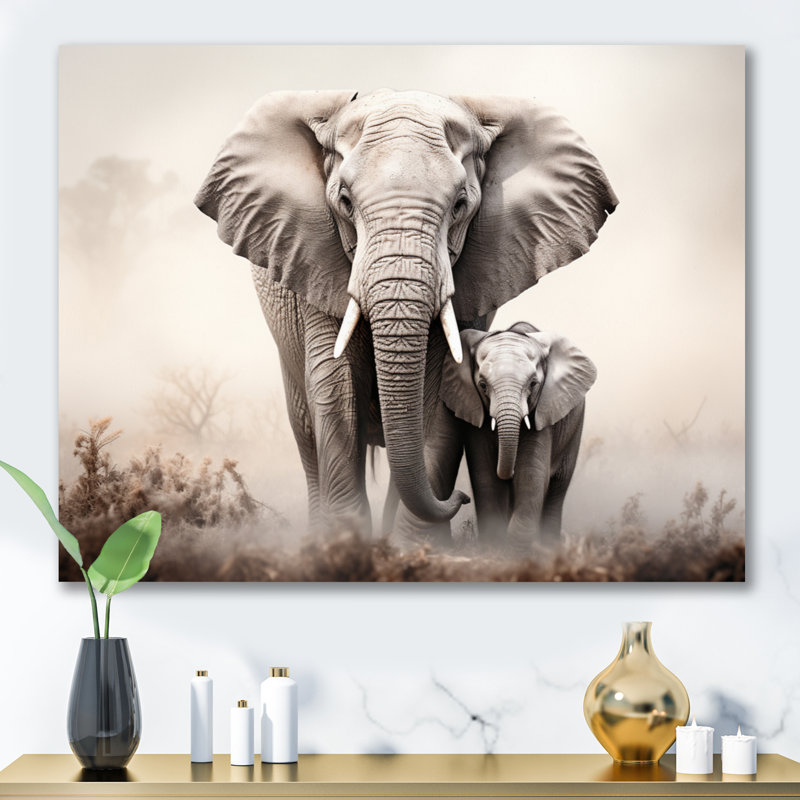 " Black And White Elephant Embrace Of Strength II ", 12" H x 20" W x 1" D, Wrapped Canvas