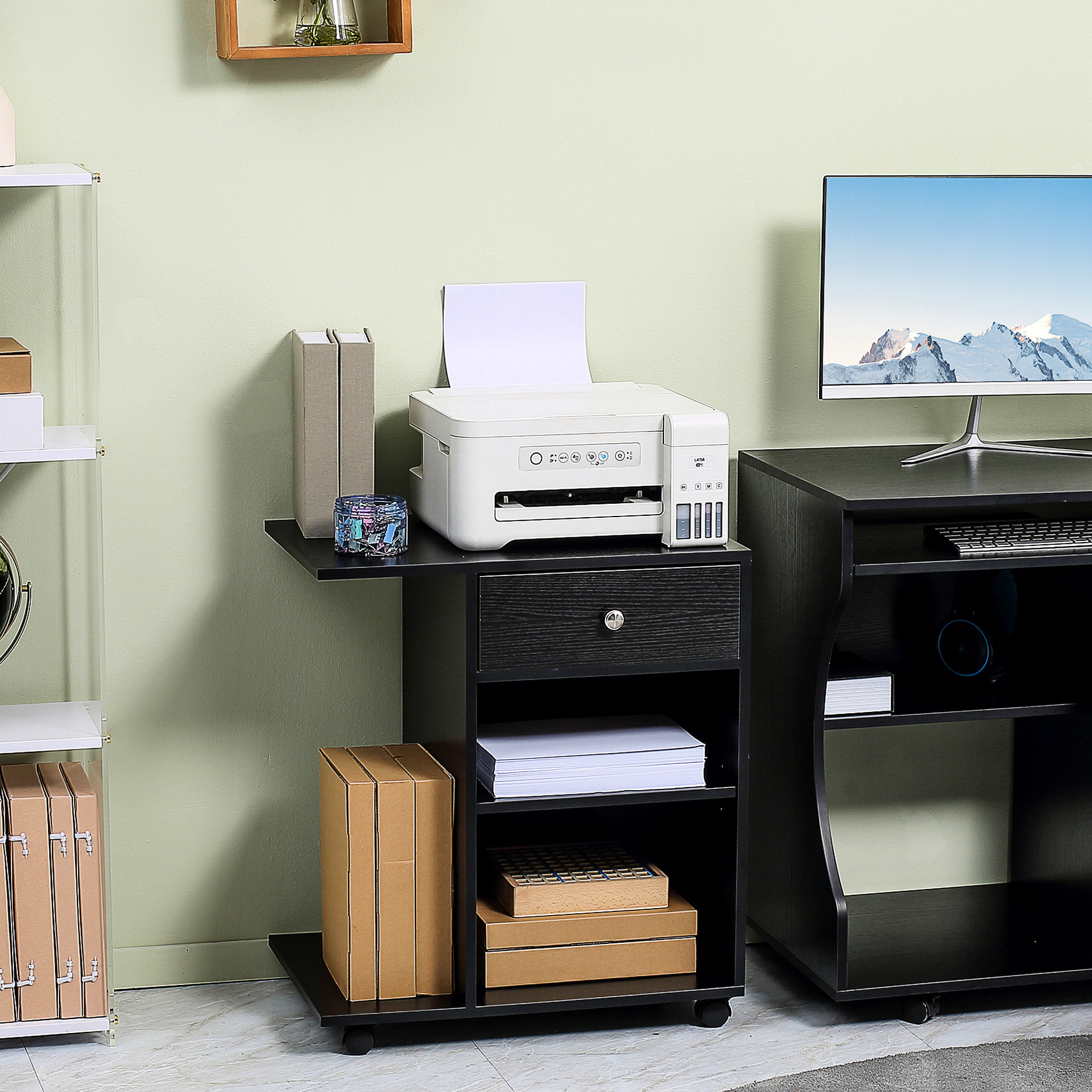 Ebern Designs Portable Printer Stand With Adjustable Shelf And Ample ...