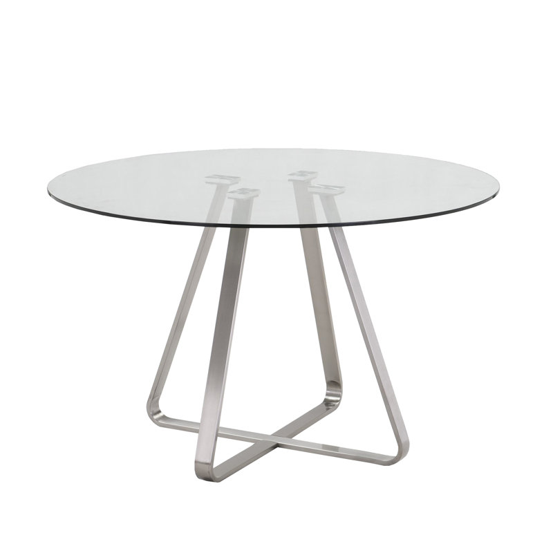 Round Glass Top Metal Base Dining Table, Clear