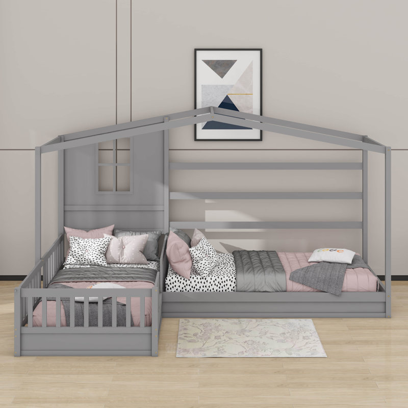 Lit simple en bois avec clôture, Gris