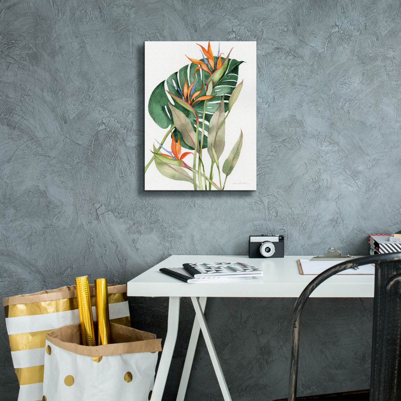 «Botanical Birds Of Paradise» par Kathleen Parr, art mural sur toile, H 16 po x l 12 po x P 0,75 po