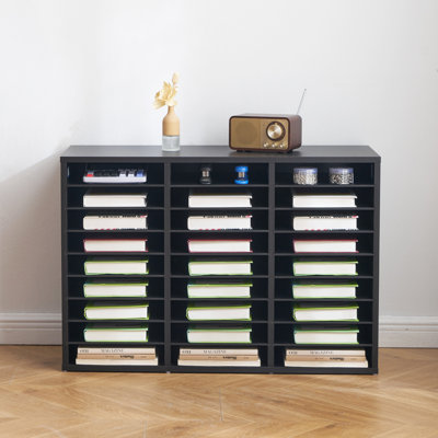 Wooden Literature Organizer 27 Compartments Removable Shelves
