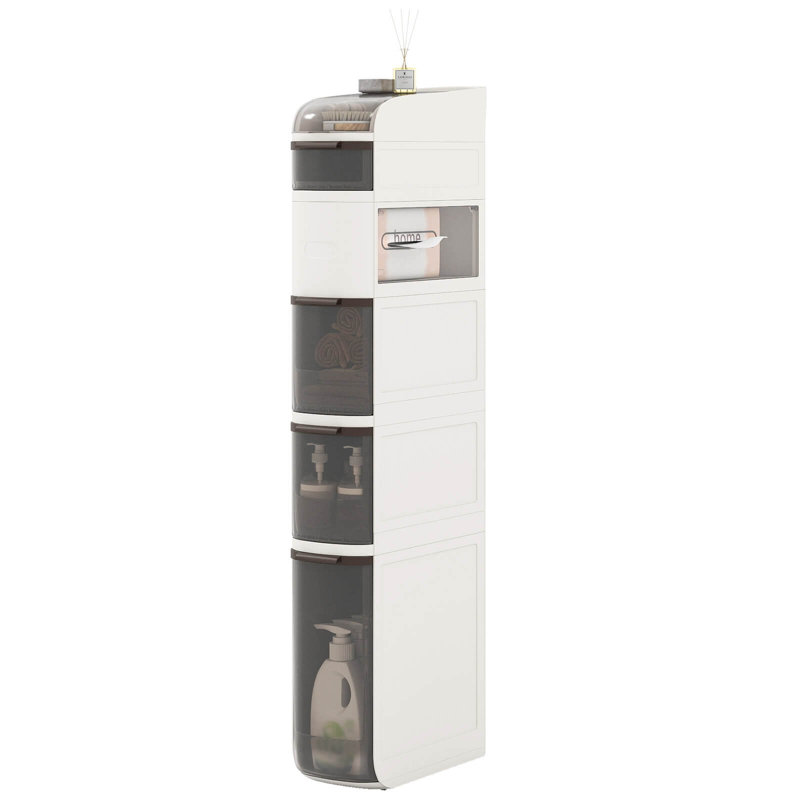 6-Tier Narrow Bathroom Storage Cabinet with Drawers Tissue Box Wheels for Kitchen