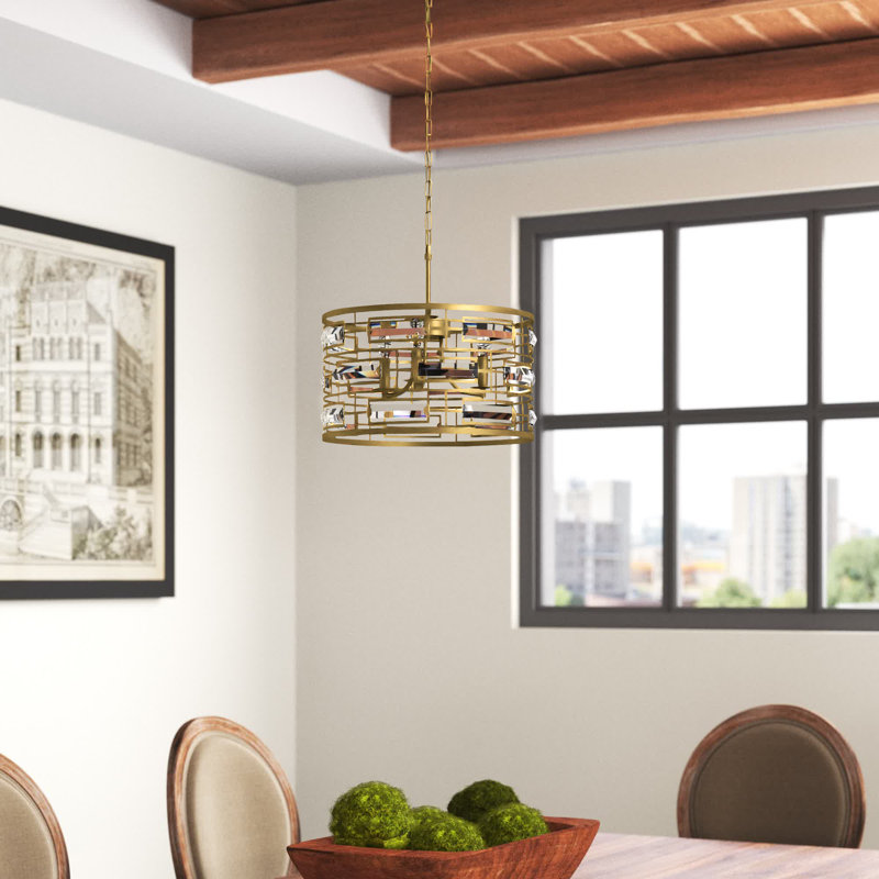 Sybil 3 - Light Dimmable Drum Chandelier, Brass