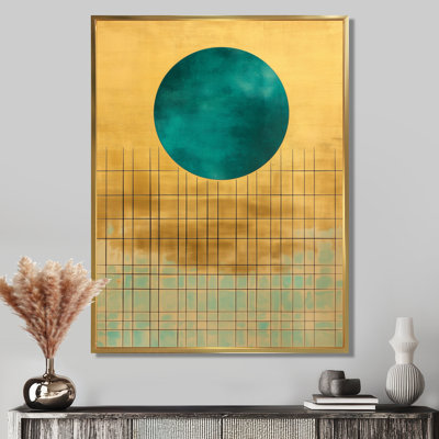 Toile bleu sarcelle soleil, art mural moderne Mid-Century, Kralinview