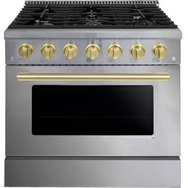 36 inch Freestanding All GAS Range with 6 Sealed Burners, Grill, 4.5 Cu. ft. Total Oven Capacity Forte Finish: Stainless Steel/BrassFGR366BSSBR