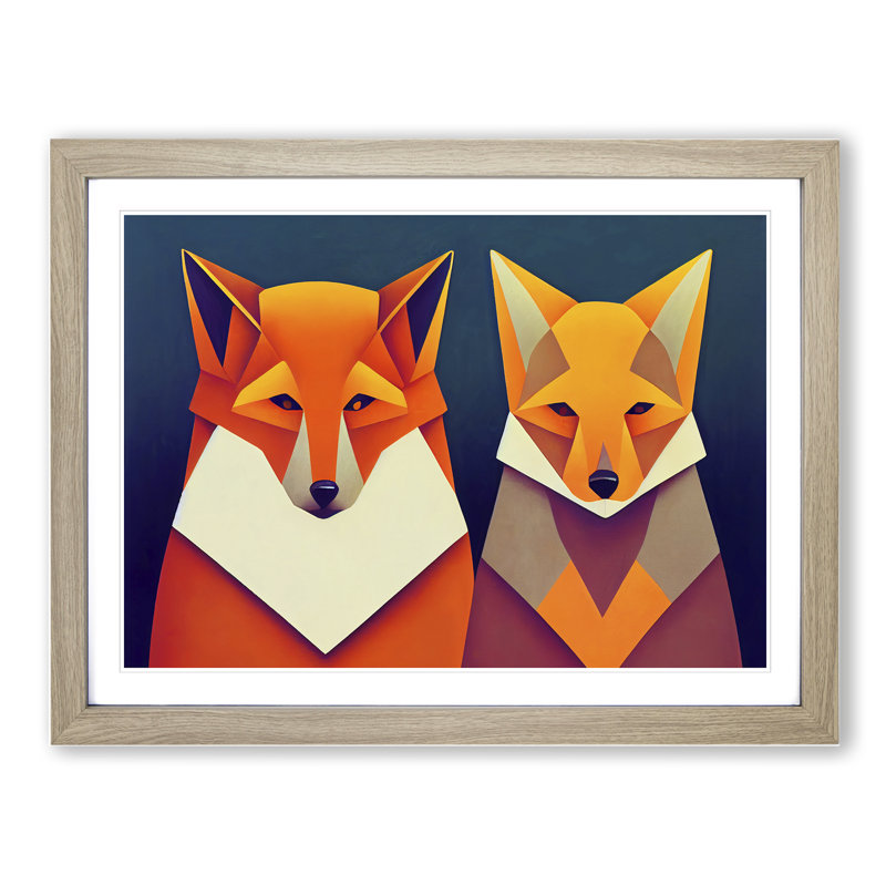 Two Abstract Foxes Vol.2 - Framed Print, 34cm H x 46cm W x 2cm D, Oak
