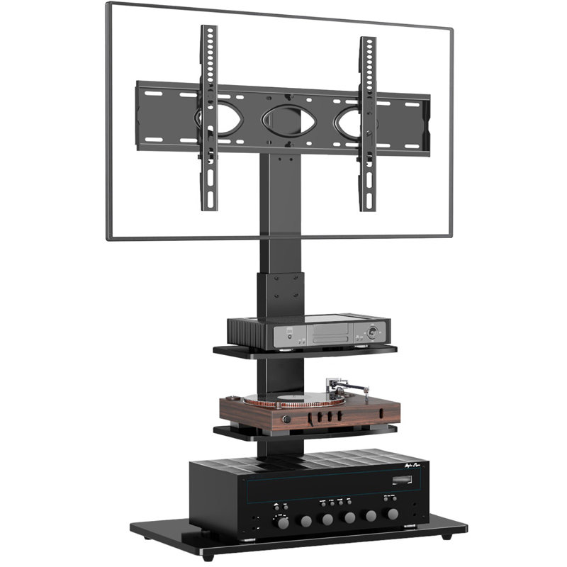 Rfiver Black Swivel Floor Stand Mount for Greater than 50" Screens with Shelving, Holds up to 110 lbs