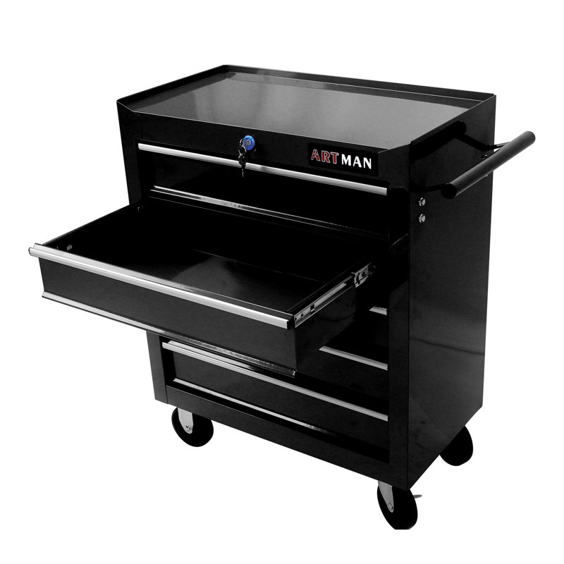 Tool Storage Cabinet for Garage Storage with 4 Wheels and Locking System, Black