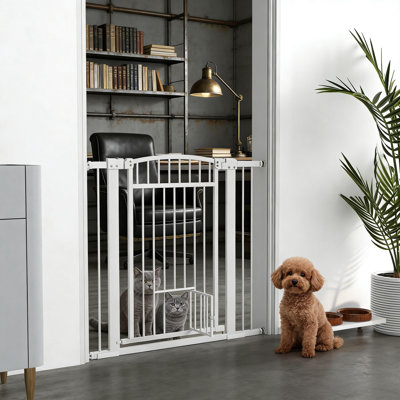 Barrière pour animaux de compagnie en acier blanc, passage pour chat, 40,9 po de large x 30,3 po de hauteur, pour grands chiens