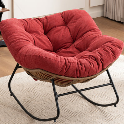 Chaise berçante en chenille de couleur rouge pour une utilisation intérieure et extérieure - multifonctionnelle, lecture idéale, regarder des films, détente, avec structure en métal confortable, design ergonomique décoratif