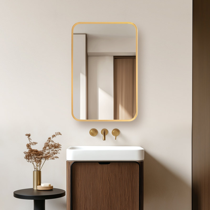 Armoire à pharmacie rectangulaire avec miroir Lagos, H 24 po x l 16 po x P 5,9 po, Or brossé