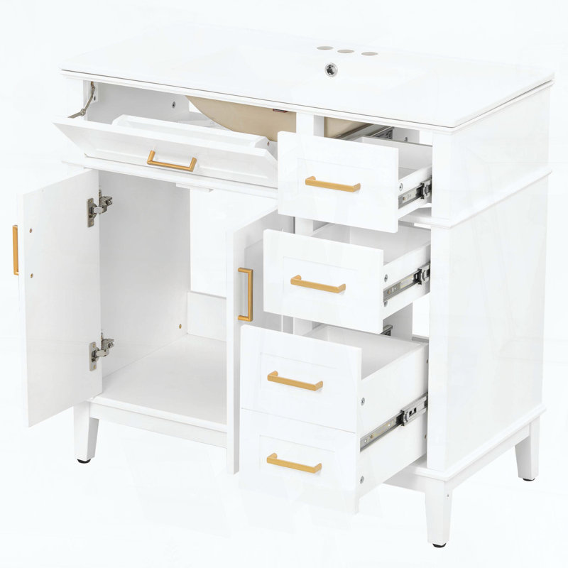 36 meuble-lavabo moderne avec lavabo en céramique, Blanc (nouveau SKU), L 36 po