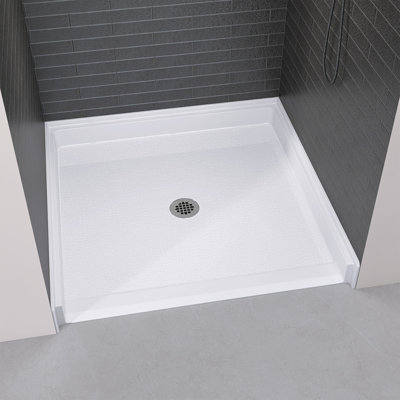 38 In L X 38 In W ADA Single Threshold Center Drain Shower Base In White,Wheel Chair Access, With Slope Type Threshold Assembly