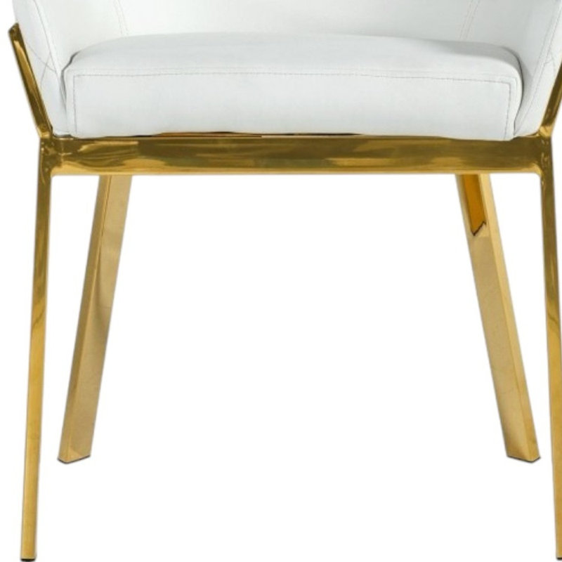 Chaise de salle à manger rembourrée blanche et dorée, Doré