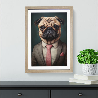 Pug In A Suit Painting No.6 - Single Picture Frame Print on Wood