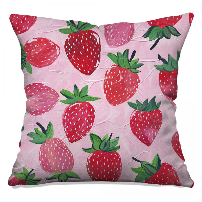 Strawberries Throw Pillow, Fruit Double Sided Pillows, 14 x 14 inches