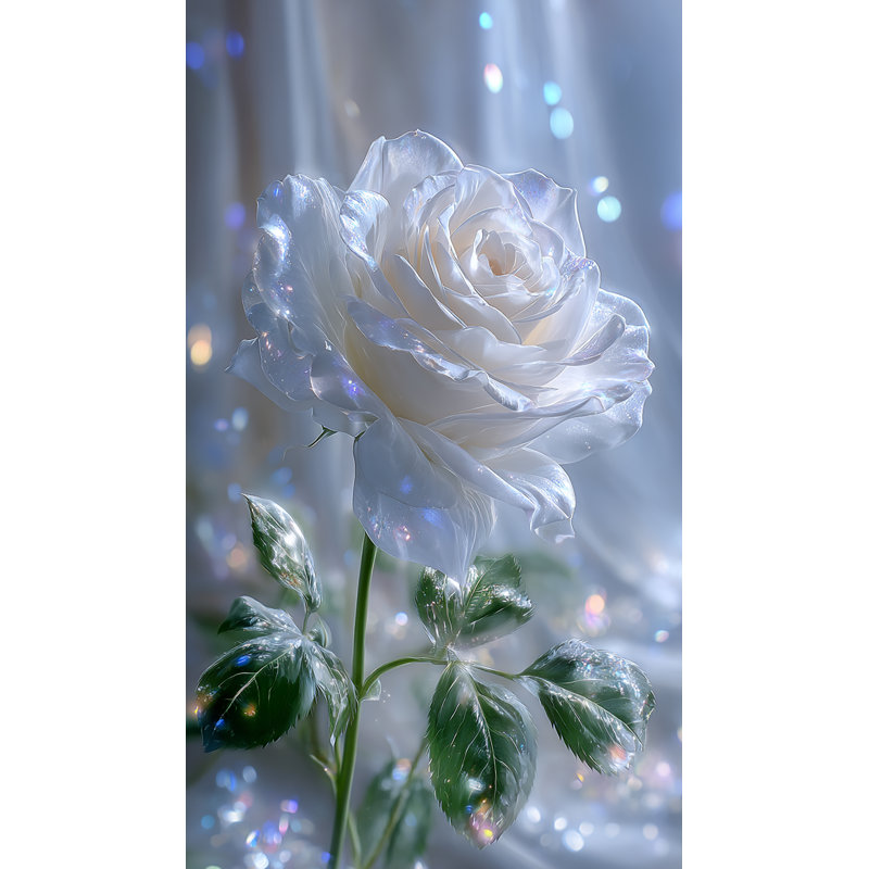 "Luminous White Rose", art mural sur toile tendue, H 42 po x l 24 po