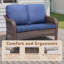 Causeuse de patio en osier 49,6 po avec causeuse bleue-1285255322