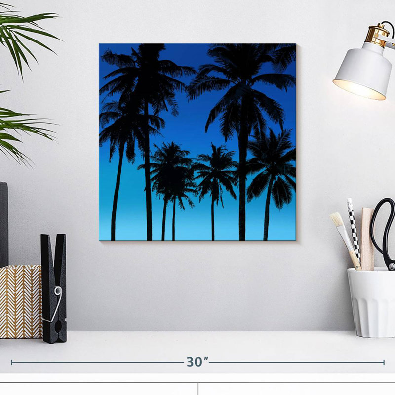 Gillard Palms noir sur bleu I, H 16 po x l 16 po