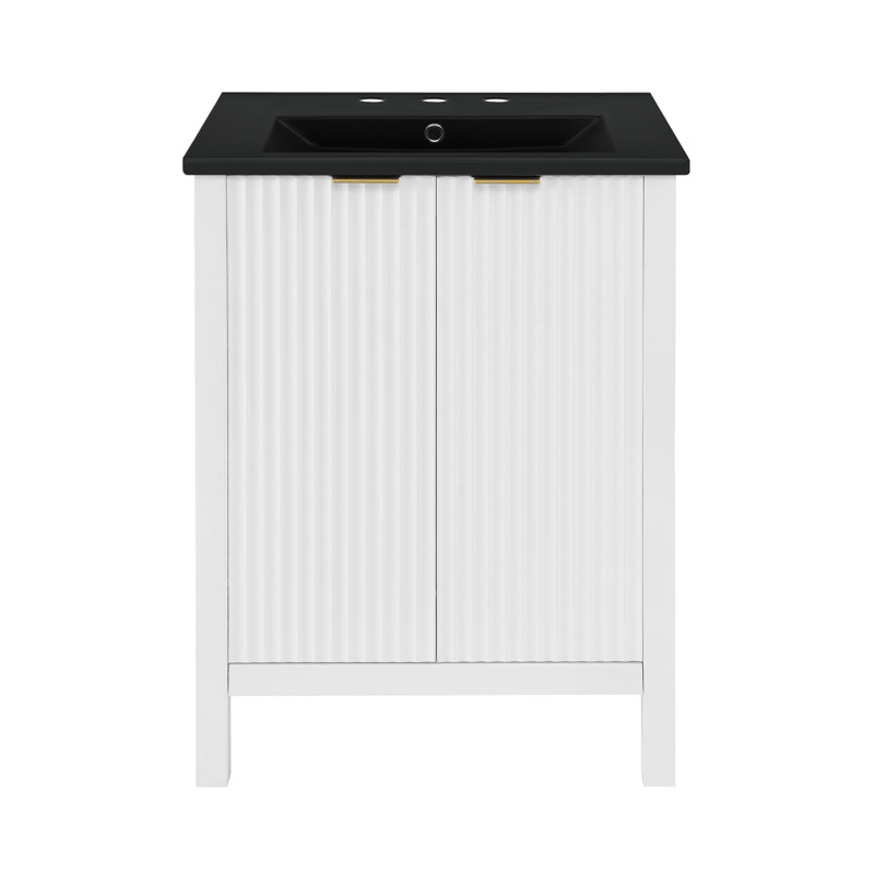 Bastille 24 In. White Bathroom Vanity With 3-Hole Ceramic Sink Top, Black