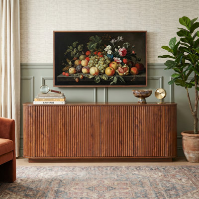 64" Walnut Wave Pattern Sideboard, Multifunctional Storage Cabinet for Entryway Kitchen