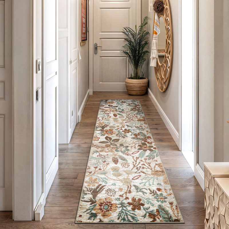 Beige Multi Garden Floral Area Rug, Runner 2'2" x 12'