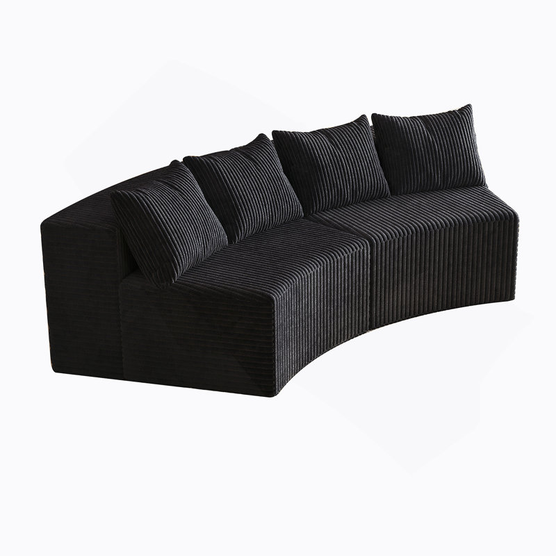 Canapé modulaire incurvé en velours Corduroy, Noir, noir, noir, noir, H 30,5 po x l 90,5 po x P 43 po