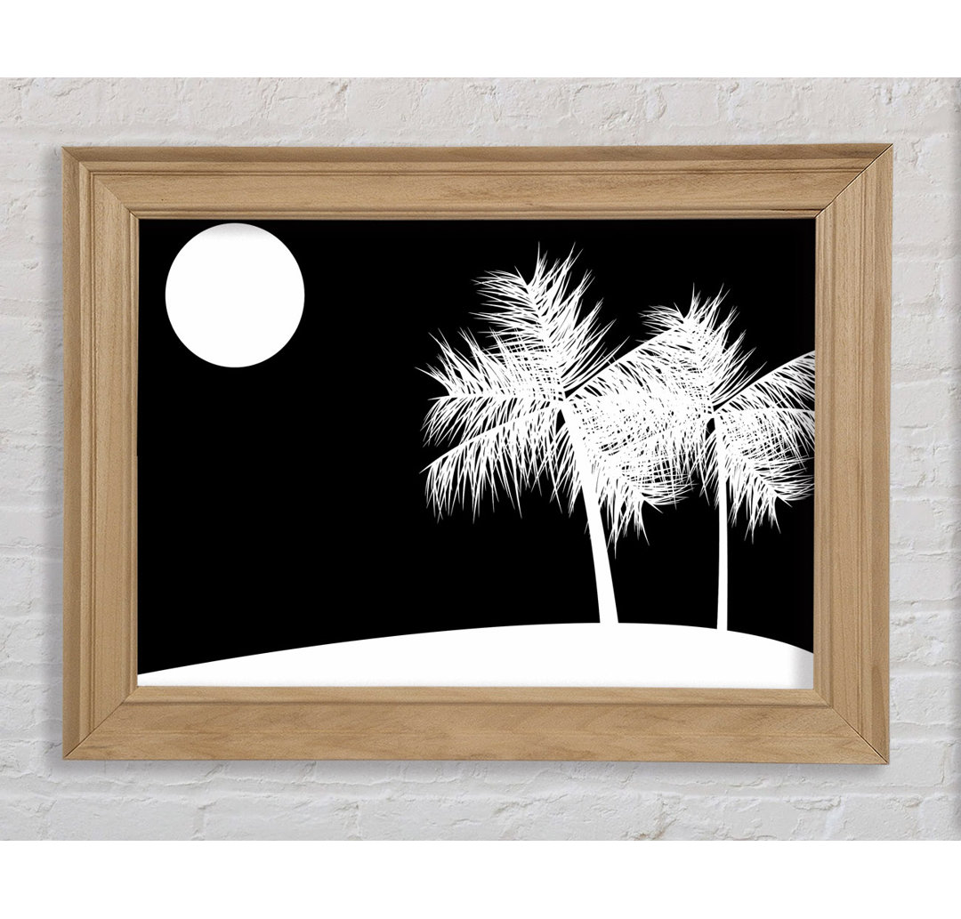 Palm Tree Moon Weiß auf Schwarz - Bilderrahmen Kunstdrucke