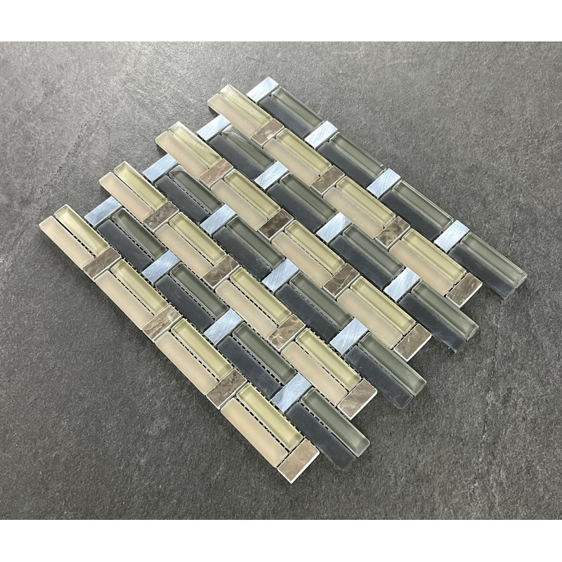 Metal and Glass Brick Joint Mosaic Tile, Skyline Mocha Blend