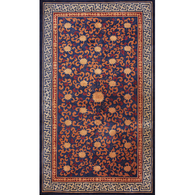 Blue Antique Rectangle Allover Floral Hand Knotted Pile 1920s Wool Rug