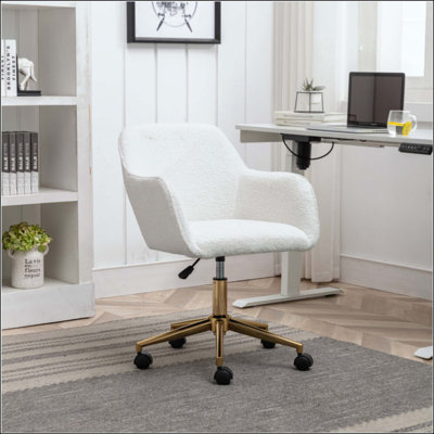 Modern Teddy Fabric Material Adjustable Height 360 Revolving Home Office Chair With  Metal Legs And Universal Wheel For Indoor