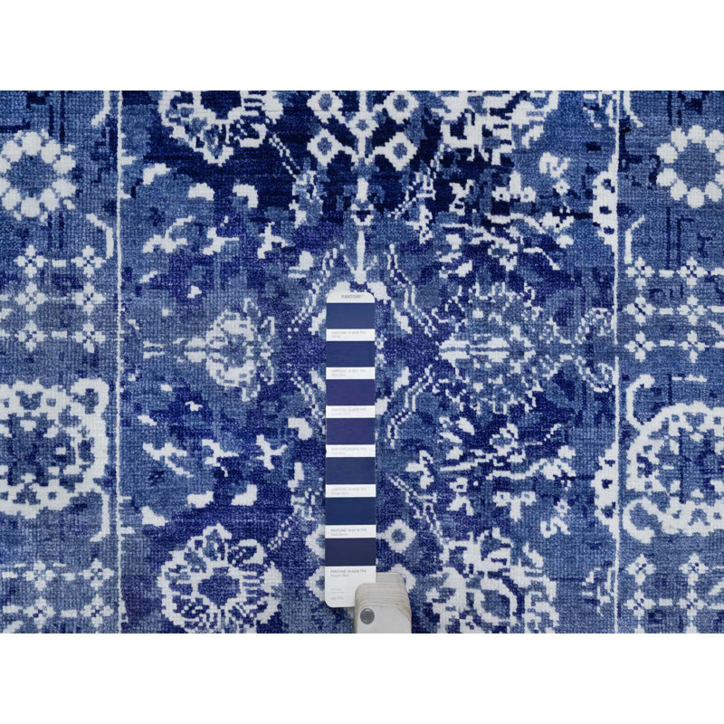 Tapis de couloir bleu en laine et soie noué à la main 2 pi 7 po x 11 pi 10 po 20AFD209186148E6ABC56F5F2887F1DC