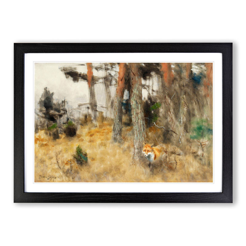 Roaming Fox by Bruno Liljefors - Picture Frame Painting, Black Framed, 48cm H x 65cm W x 2cm D