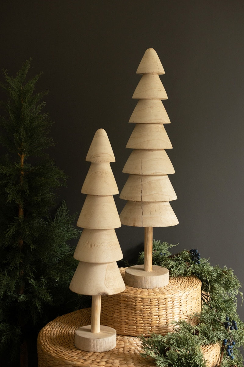  Turned Wood Christmas Tree Set of 2 Nordic Holiday Décor - 32"H