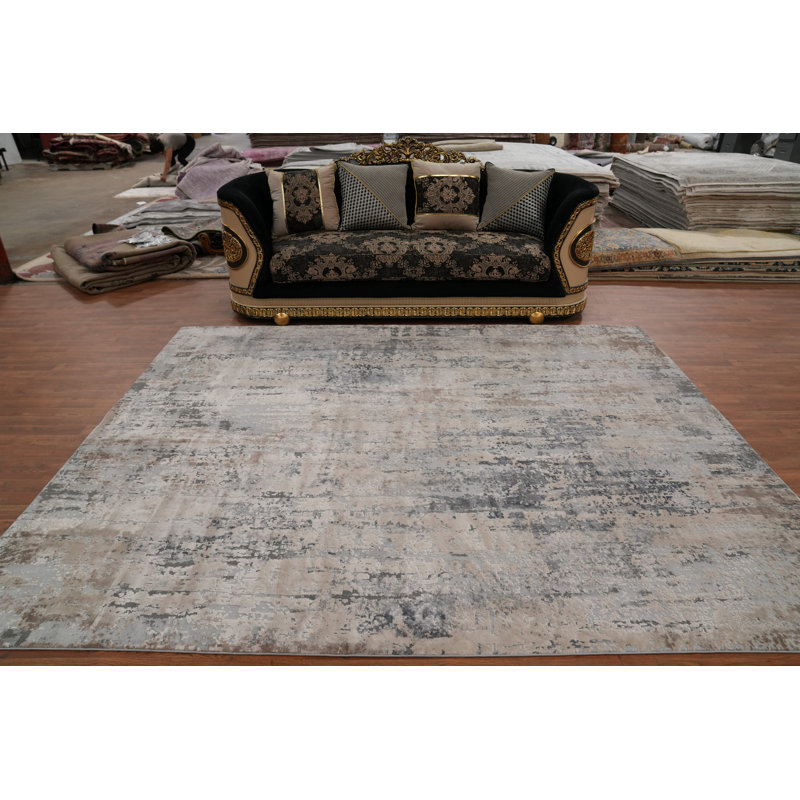 Tapis turc moderne texturé à la machine à motif neutre et subtil 8 x 10